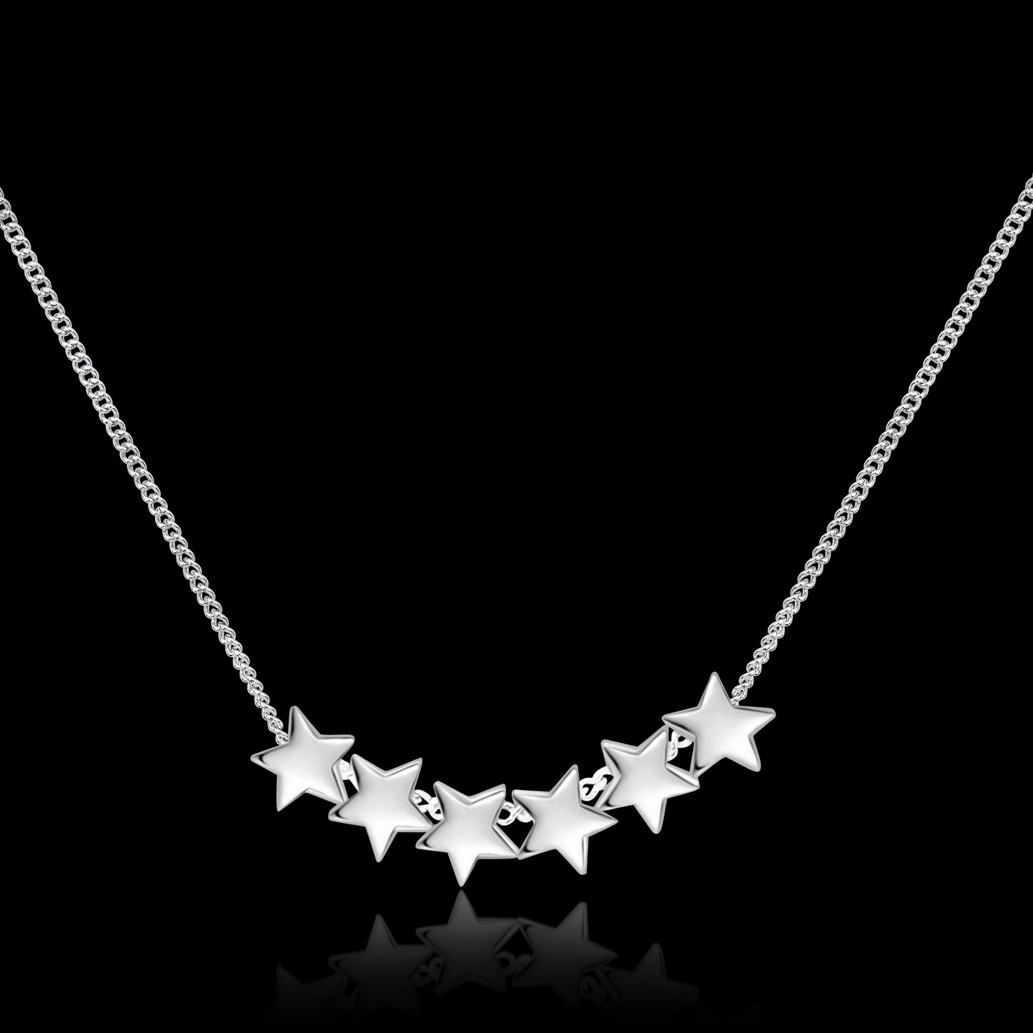 6 Stars Sterling Silver on Micro Curb Chain Necklace