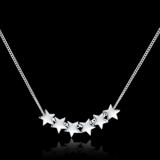 6 Stars Sterling Silver on Micro Curb Chain Necklace